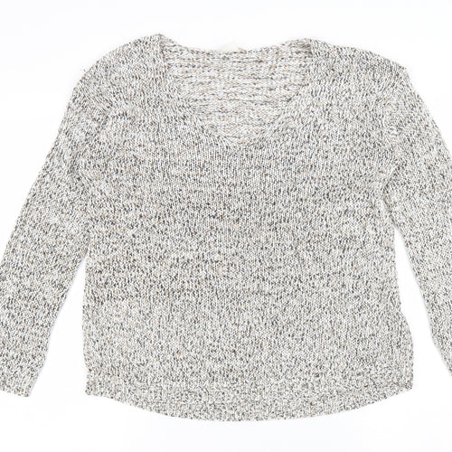 H&M Womens Beige V-Neck Cotton Pullover Jumper Size S