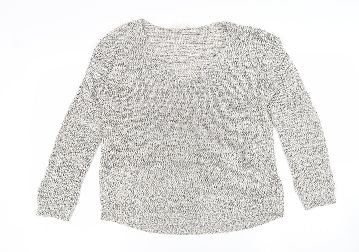 H&M Womens Beige V-Neck Cotton Pullover Jumper Size S