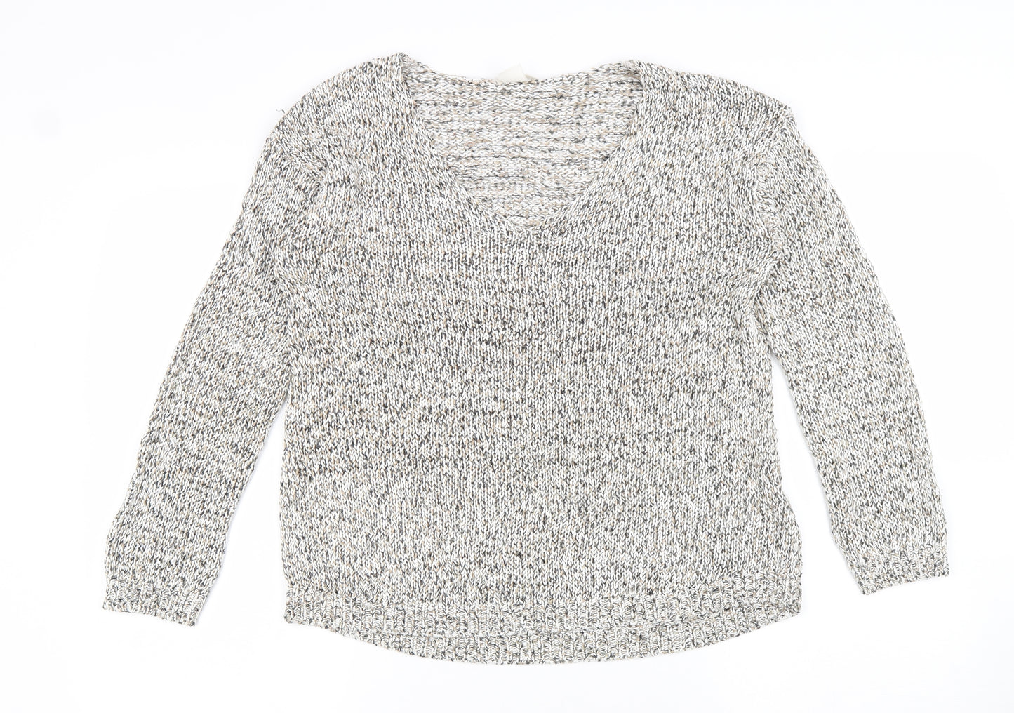H&M Womens Beige V-Neck Cotton Pullover Jumper Size S
