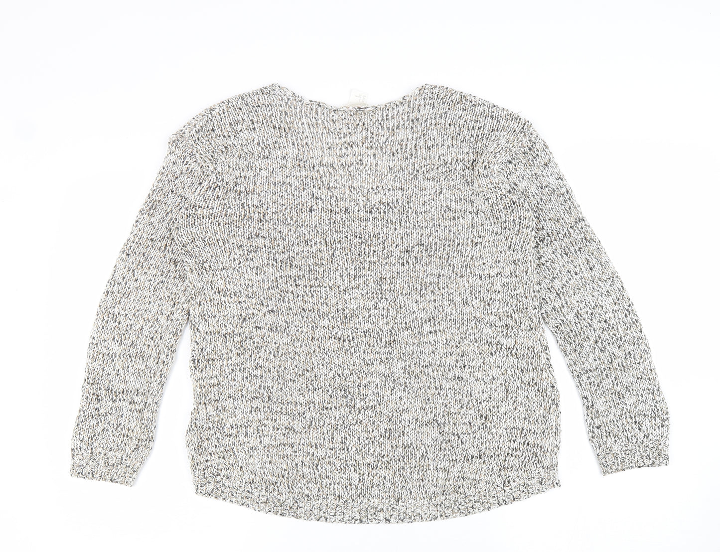 H&M Womens Beige V-Neck Cotton Pullover Jumper Size S