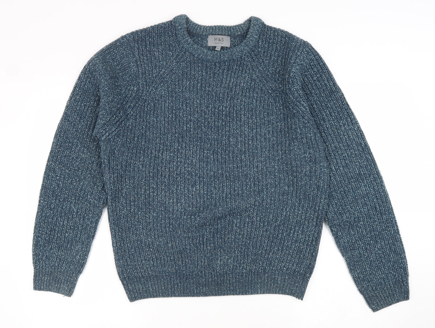 Marks and Spencer Mens Blue Round Neck Acrylic Pullover Jumper Size M