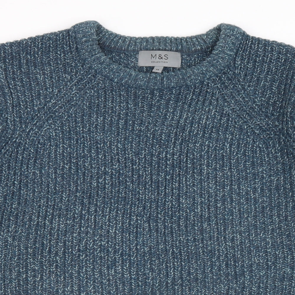 Marks and Spencer Mens Blue Round Neck Acrylic Pullover Jumper Size M