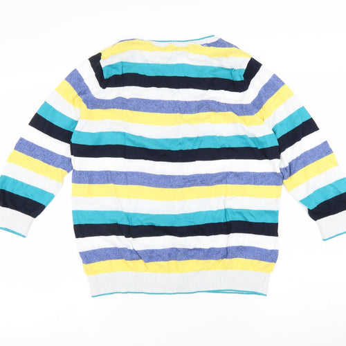 Per Una Womens Multicoloured Scoop Neck Striped 100% Cotton Cardigan Jumper Size 16
