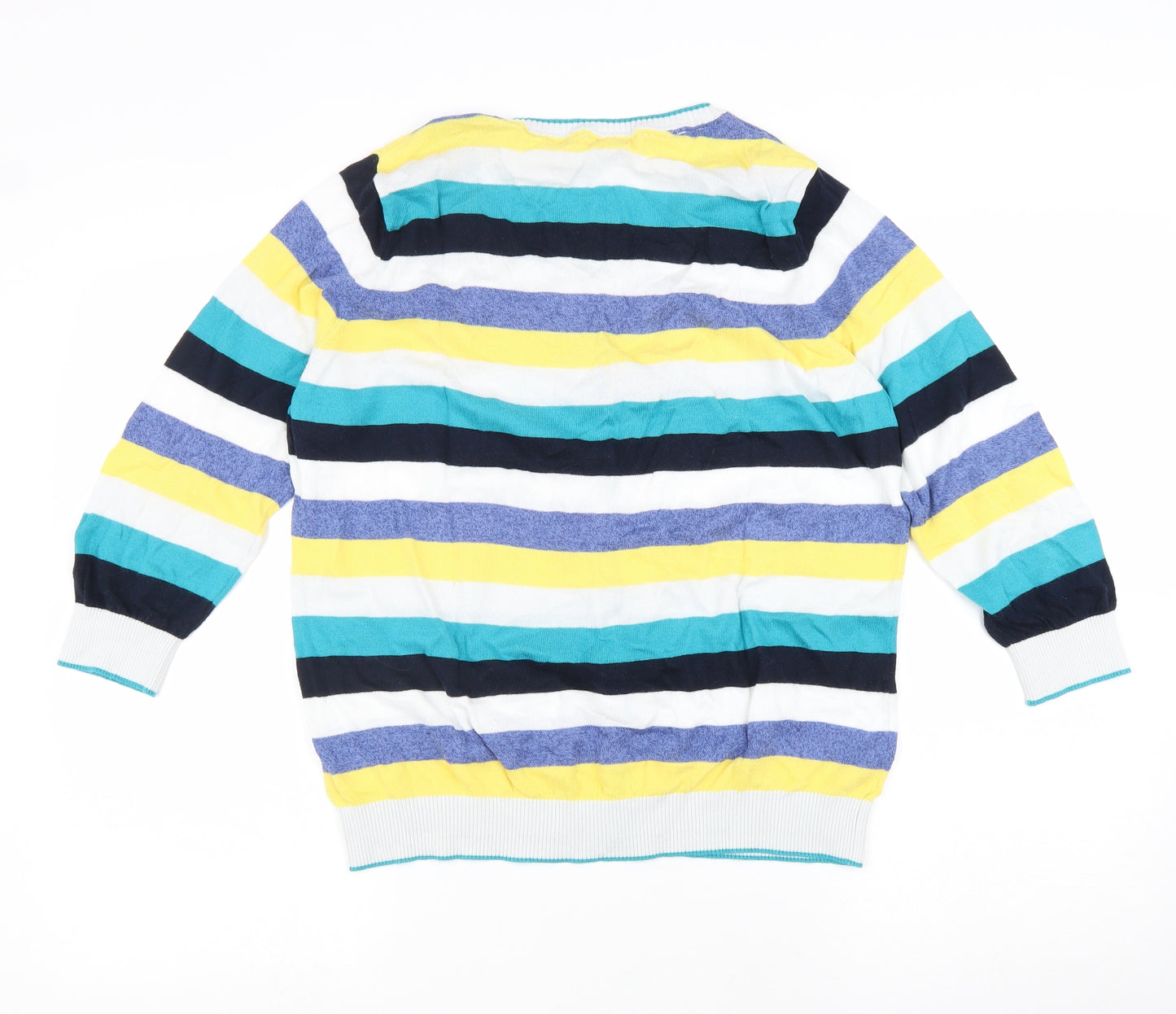 Per Una Womens Multicoloured Scoop Neck Striped 100% Cotton Cardigan Jumper Size 16