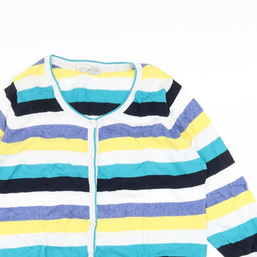 Per Una Womens Multicoloured Scoop Neck Striped 100% Cotton Cardigan Jumper Size 16