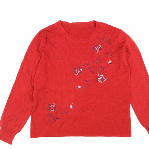 Preworn Womens Red Round Neck Acrylic Pullover Jumper Size M