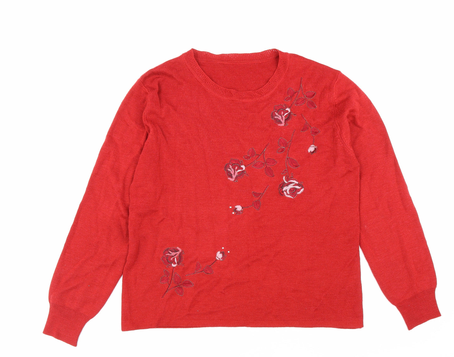 Preworn Womens Red Round Neck Acrylic Pullover Jumper Size M