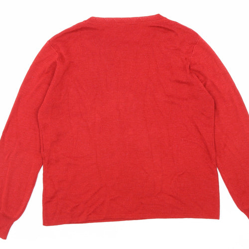 Preworn Womens Red Round Neck Acrylic Pullover Jumper Size M