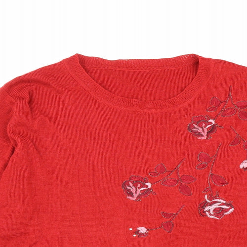 Preworn Womens Red Round Neck Acrylic Pullover Jumper Size M
