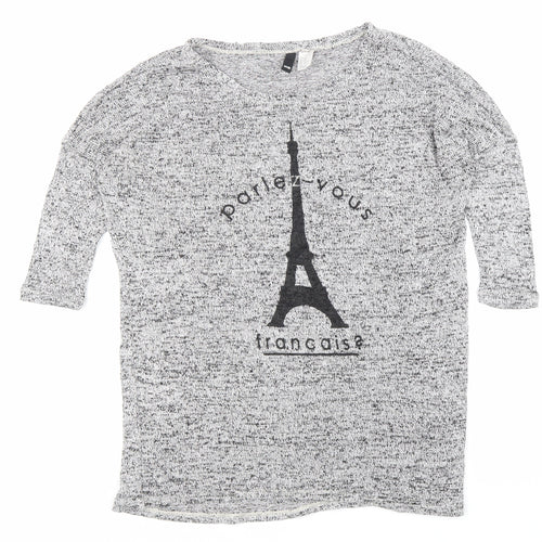 H&M Womens Grey Round Neck Viscose Pullover Jumper Size XS - Paris