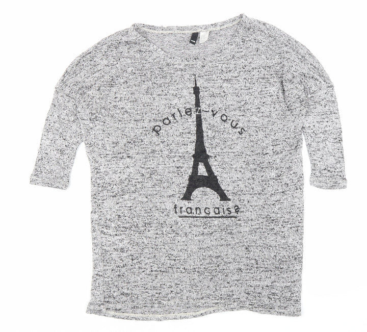 H&M Womens Grey Round Neck Viscose Pullover Jumper Size XS - Paris