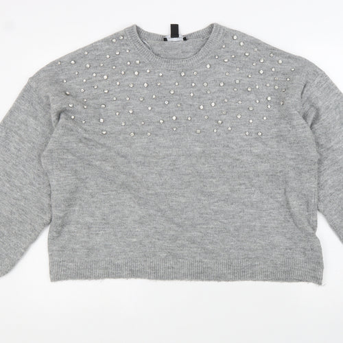 New Look Womens Grey Round Neck Acrylic Pullover Jumper Size L