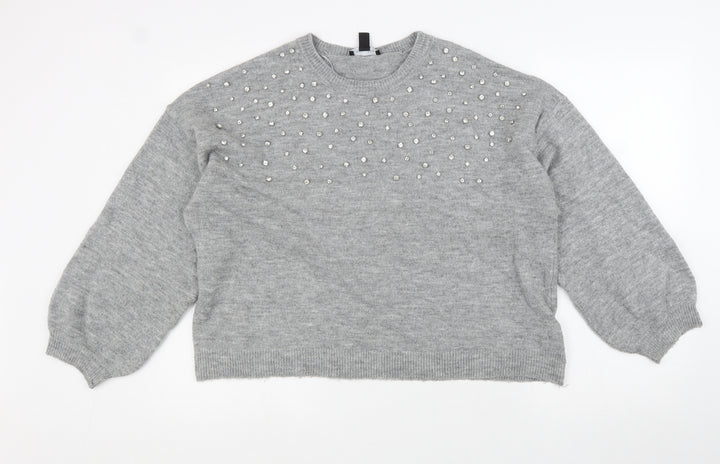New Look Womens Grey Round Neck Acrylic Pullover Jumper Size L
