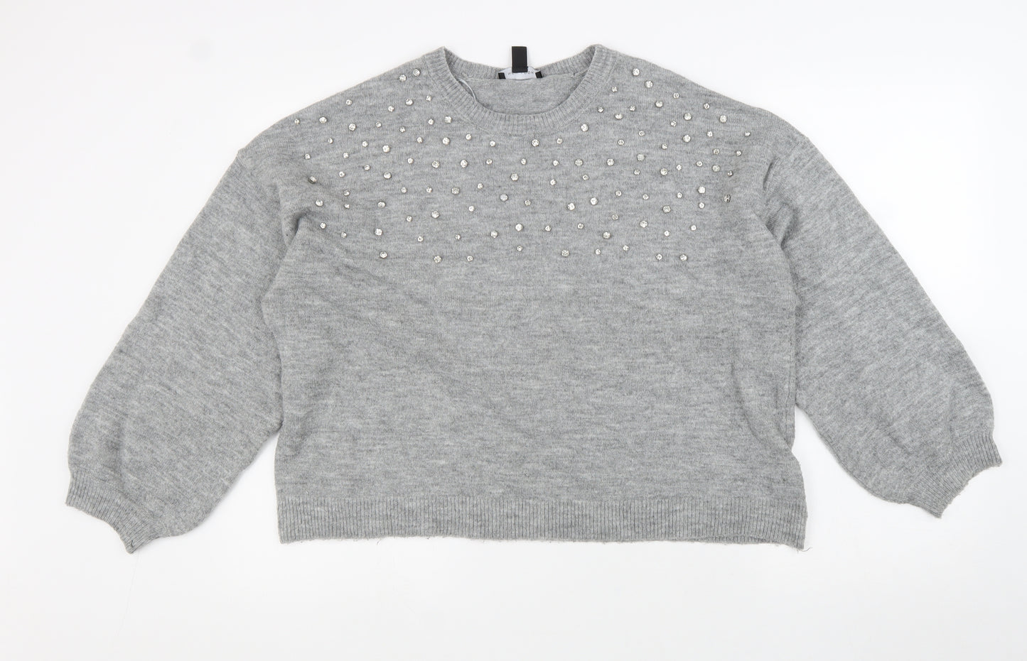 New Look Womens Grey Round Neck Acrylic Pullover Jumper Size L