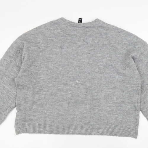New Look Womens Grey Round Neck Acrylic Pullover Jumper Size L