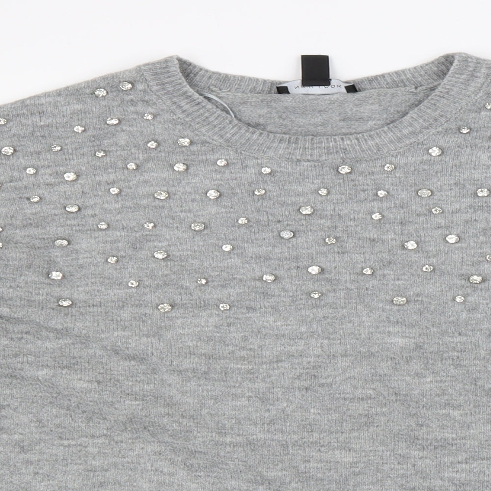 New Look Womens Grey Round Neck Acrylic Pullover Jumper Size L