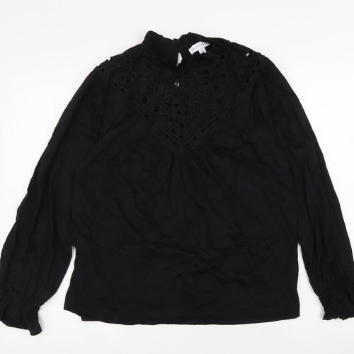 Warehouse Womens Black 100% Cotton Basic Blouse Size 8 Round Neck