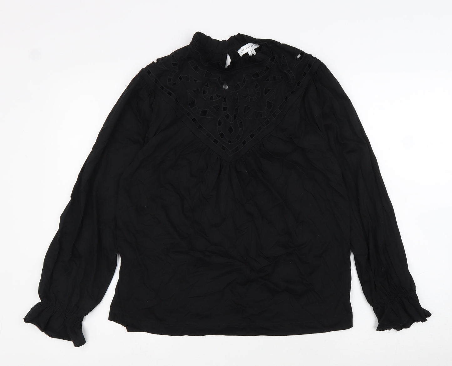 Warehouse Womens Black 100% Cotton Basic Blouse Size 8 Round Neck