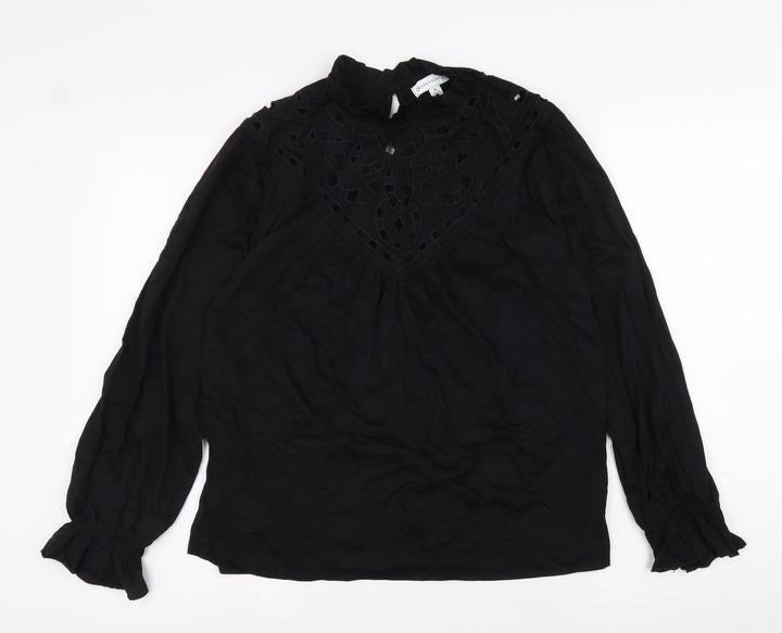 Warehouse Womens Black 100% Cotton Basic Blouse Size 8 Round Neck