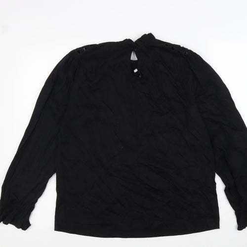 Warehouse Womens Black 100% Cotton Basic Blouse Size 8 Round Neck