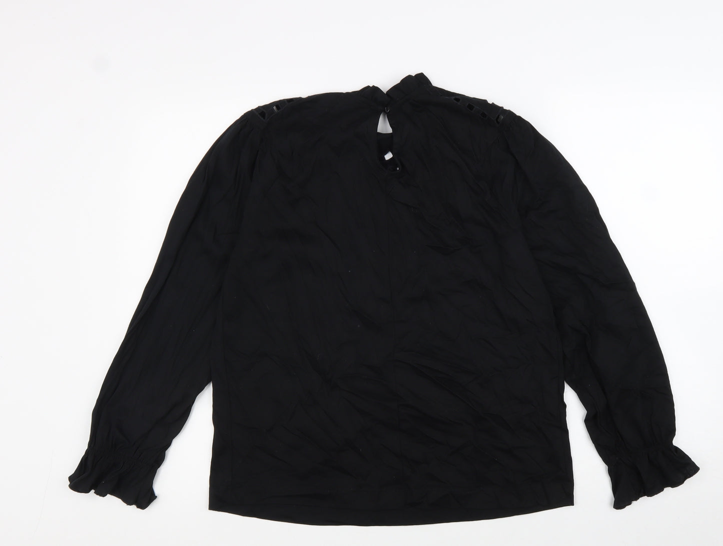 Warehouse Womens Black 100% Cotton Basic Blouse Size 8 Round Neck