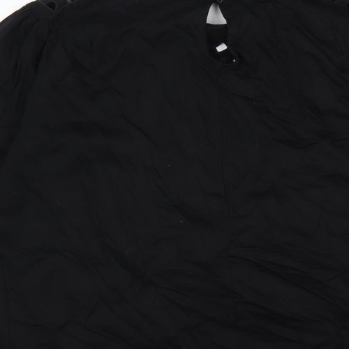 Warehouse Womens Black 100% Cotton Basic Blouse Size 8 Round Neck