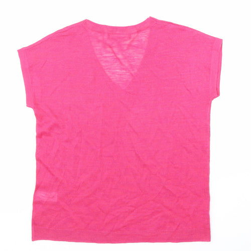 NEXT Womens Pink Acrylic Basic T-Shirt Size 8 V-Neck
