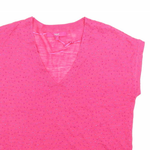 NEXT Womens Pink Acrylic Basic T-Shirt Size 8 V-Neck