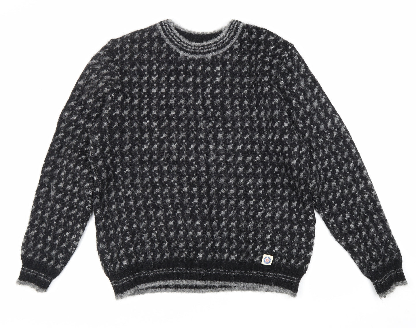 Icewear Mens Black Round Neck Geometric Wool Pullover Jumper Size M