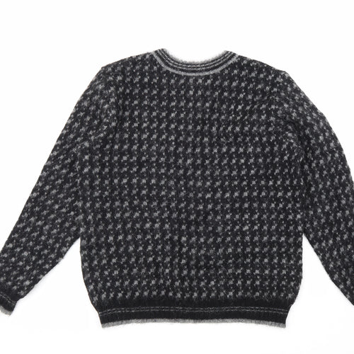 Icewear Mens Black Round Neck Geometric Wool Pullover Jumper Size M