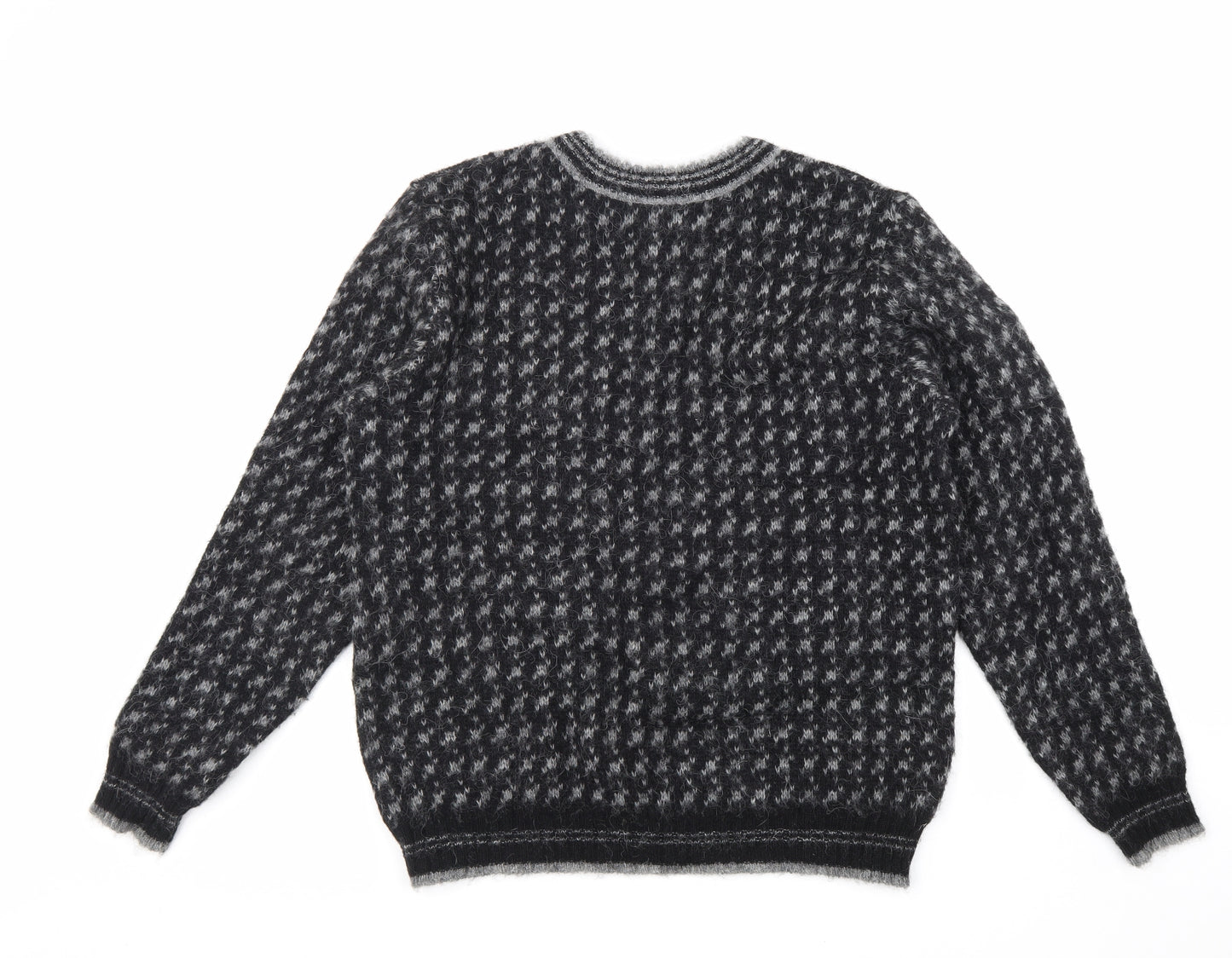 Icewear Mens Black Round Neck Geometric Wool Pullover Jumper Size M