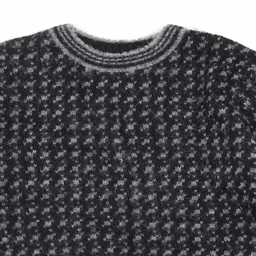 Icewear Mens Black Round Neck Geometric Wool Pullover Jumper Size M