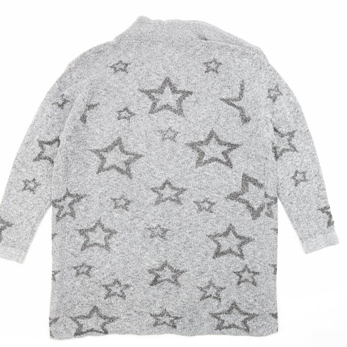 Mud Flower Womens Grey V-Neck Polyester Cardigan Jumper Size XL - Star print Coatigan