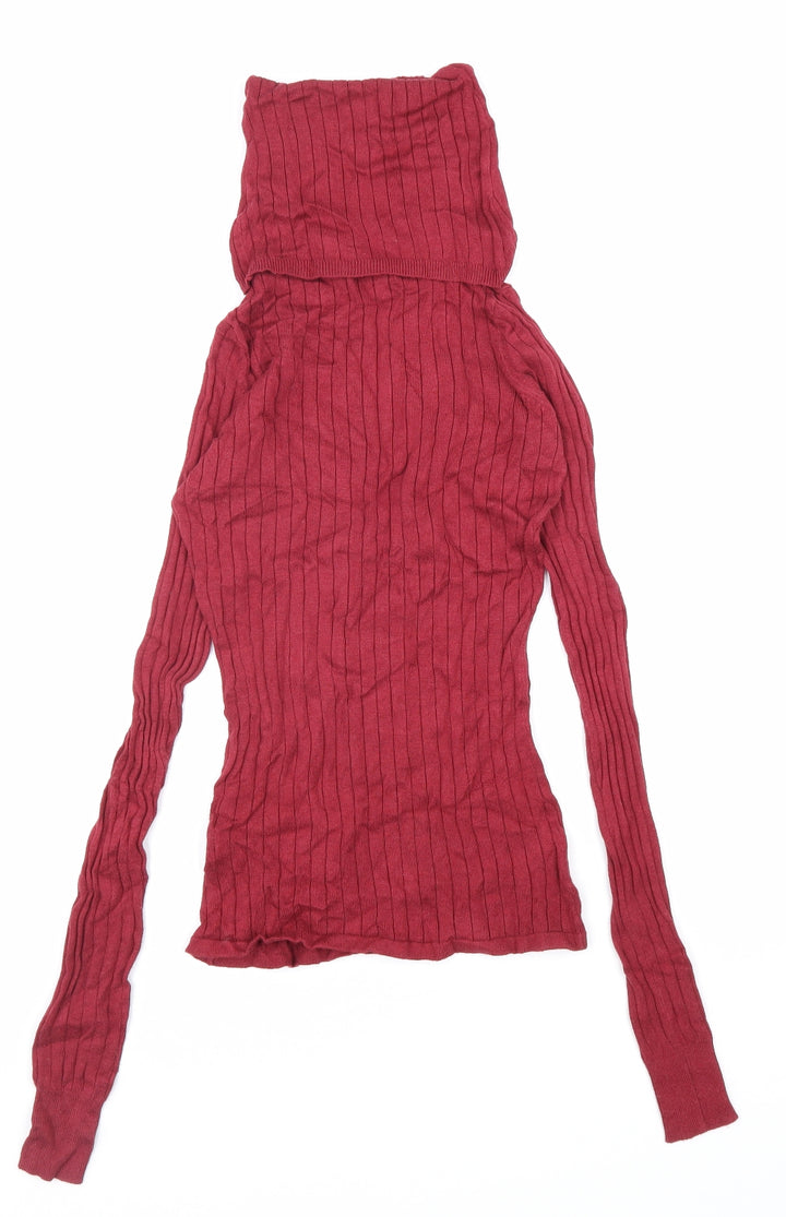 River Island Womens Red Viscose Basic T-Shirt Size 6 Roll Neck
