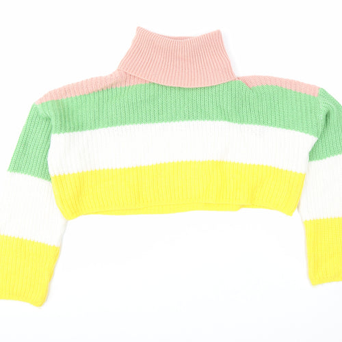 Missguided Womens Multicoloured Roll Neck Striped Acrylic Pullover Jumper Size S