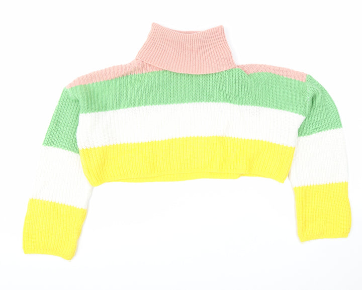 Missguided Womens Multicoloured Roll Neck Striped Acrylic Pullover Jumper Size S