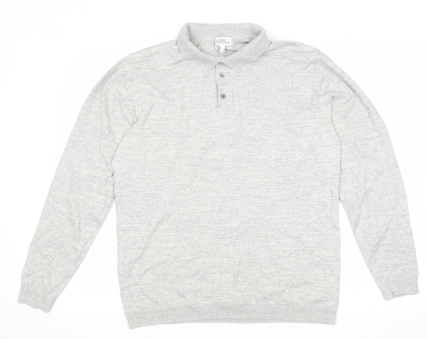 NEXT Mens Grey Collared Cotton Pullover Jumper Size L - Polo