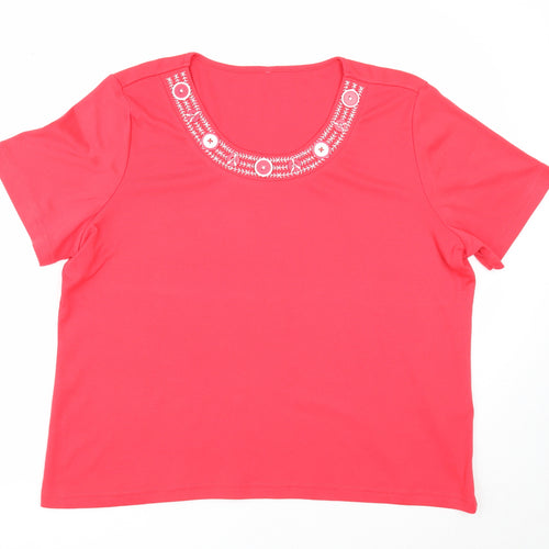 BM Womens Red Polyester Basic T-Shirt Size L Round Neck