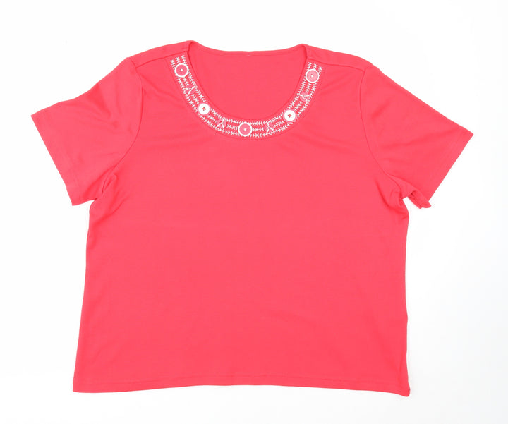 BM Womens Red Polyester Basic T-Shirt Size L Round Neck