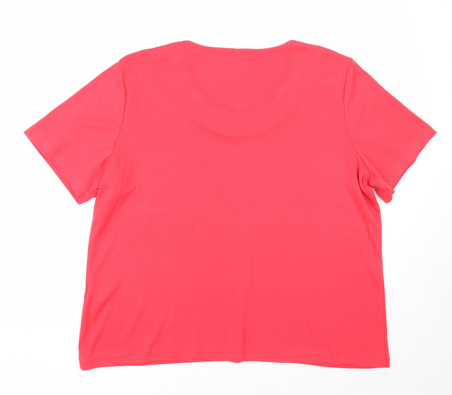 BM Womens Red Polyester Basic T-Shirt Size L Round Neck