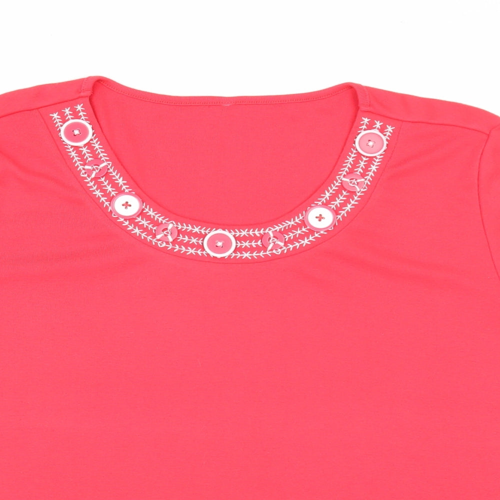 BM Womens Red Polyester Basic T-Shirt Size L Round Neck