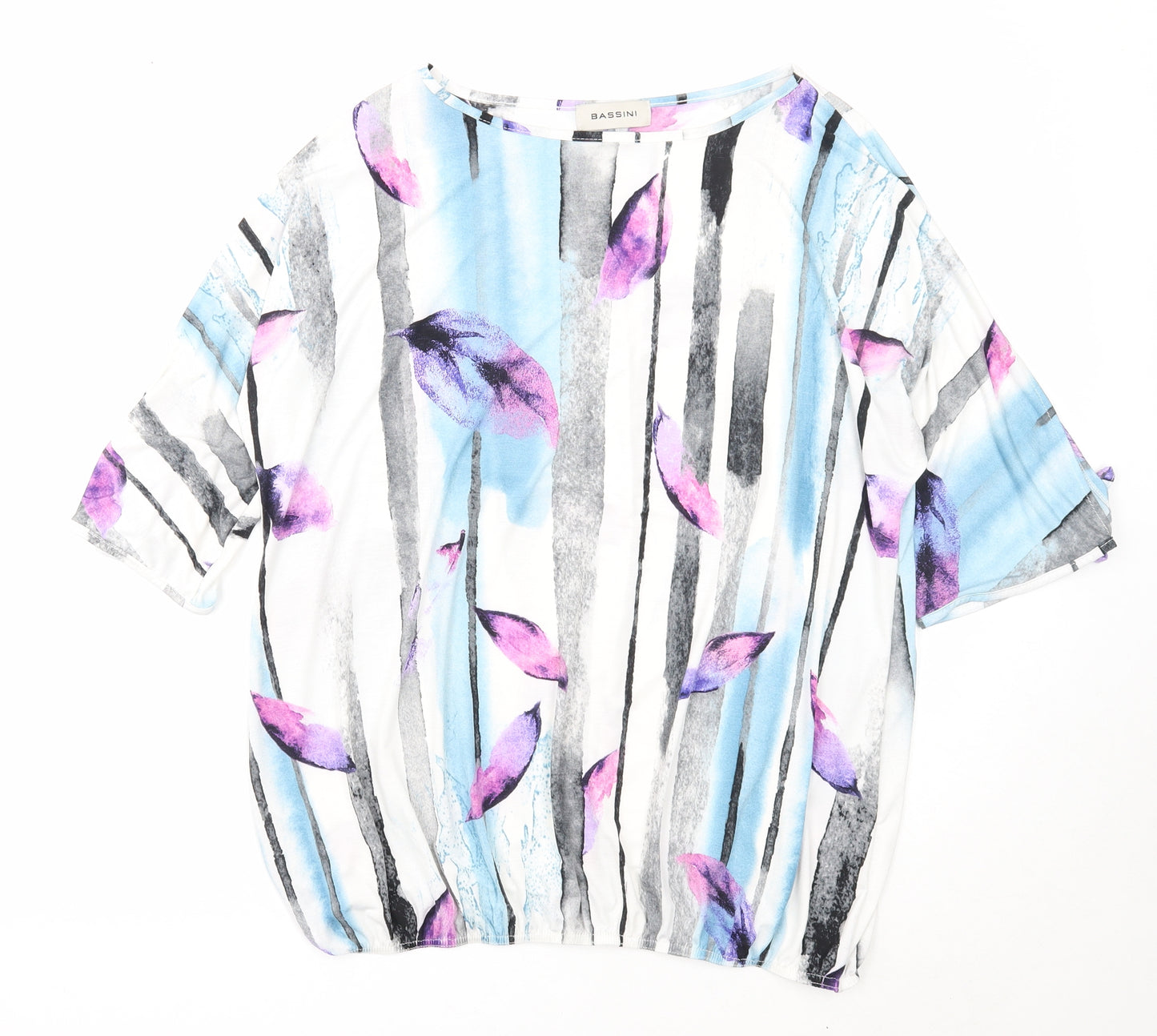 BASSINI Womens White Geometric Polyester Basic Blouse Size 16 Round Neck
