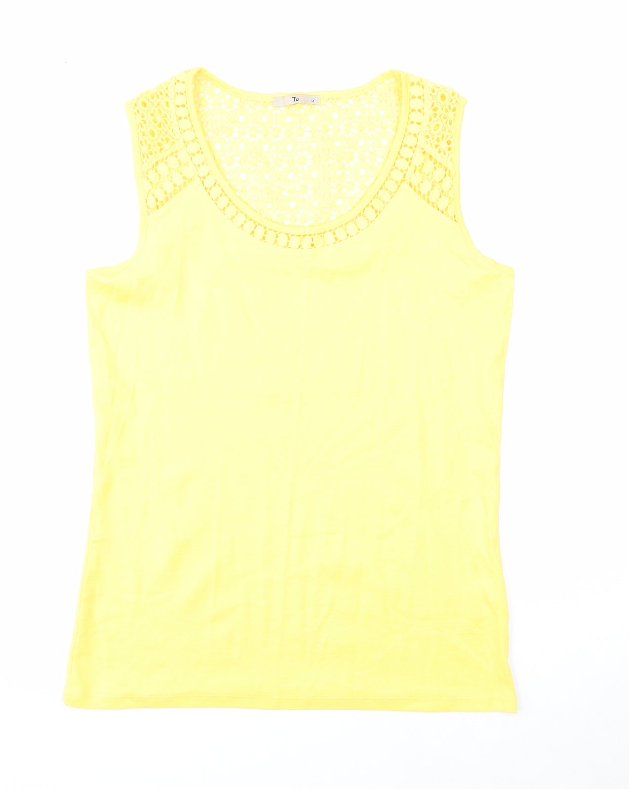 TU Womens Yellow Cotton Basic Tank Size 14 Round Neck
