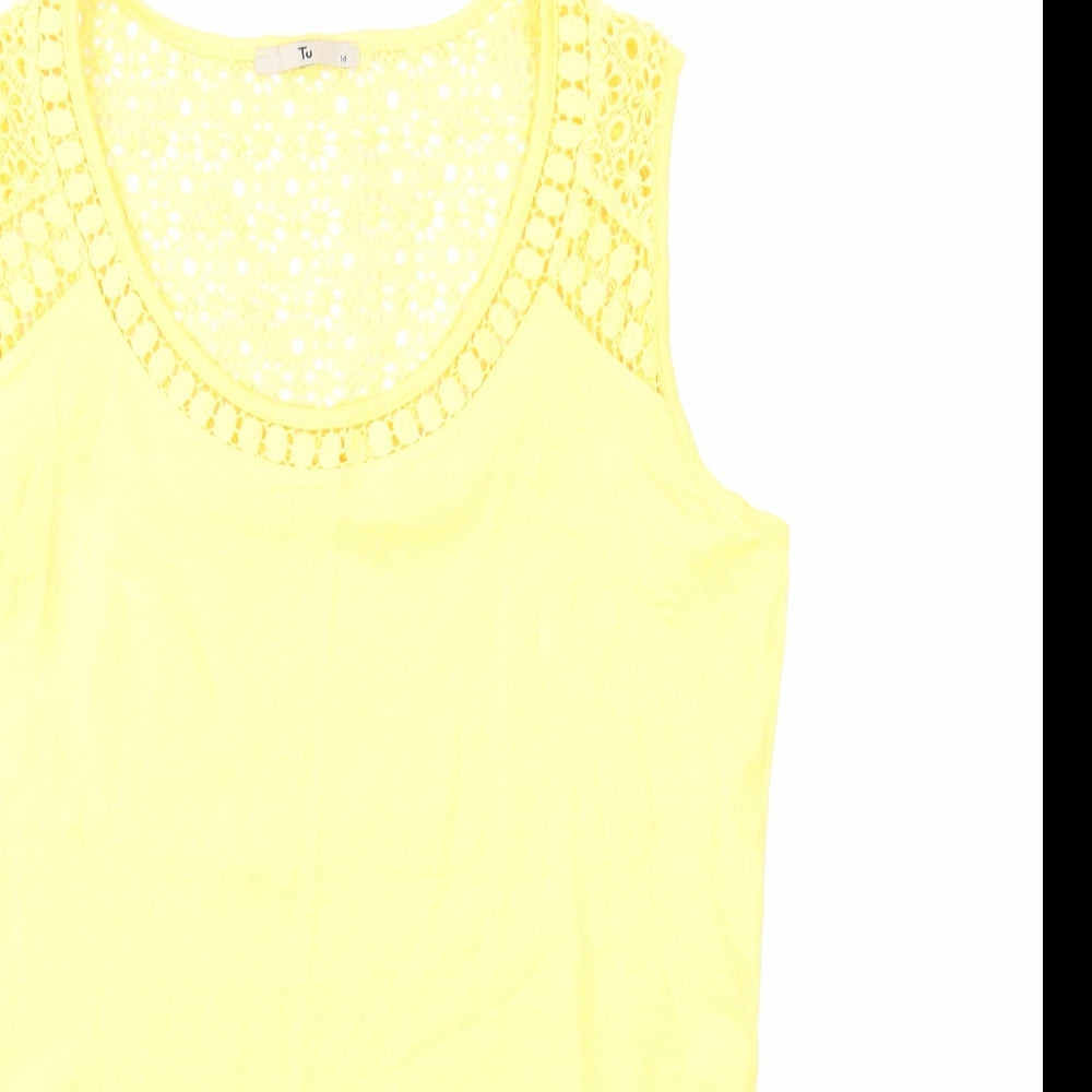 TU Womens Yellow Cotton Basic Tank Size 14 Round Neck