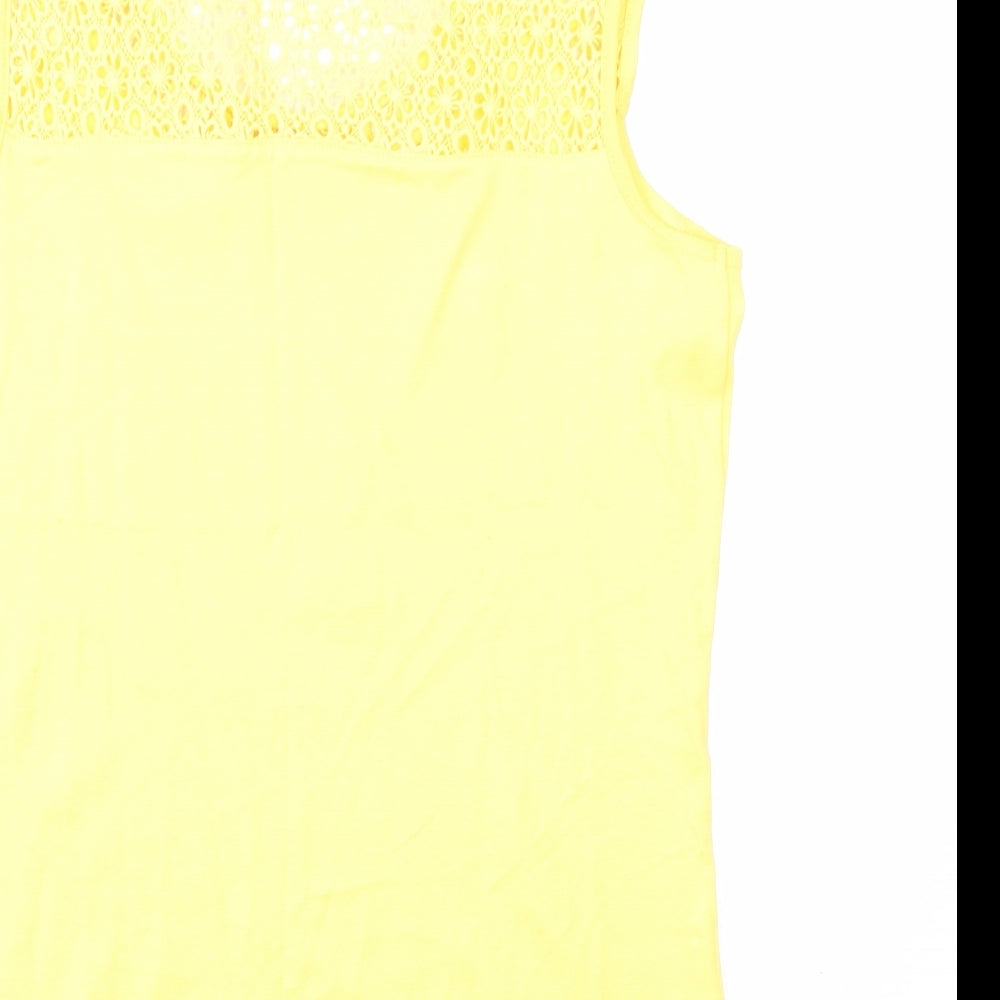 TU Womens Yellow Cotton Basic Tank Size 14 Round Neck