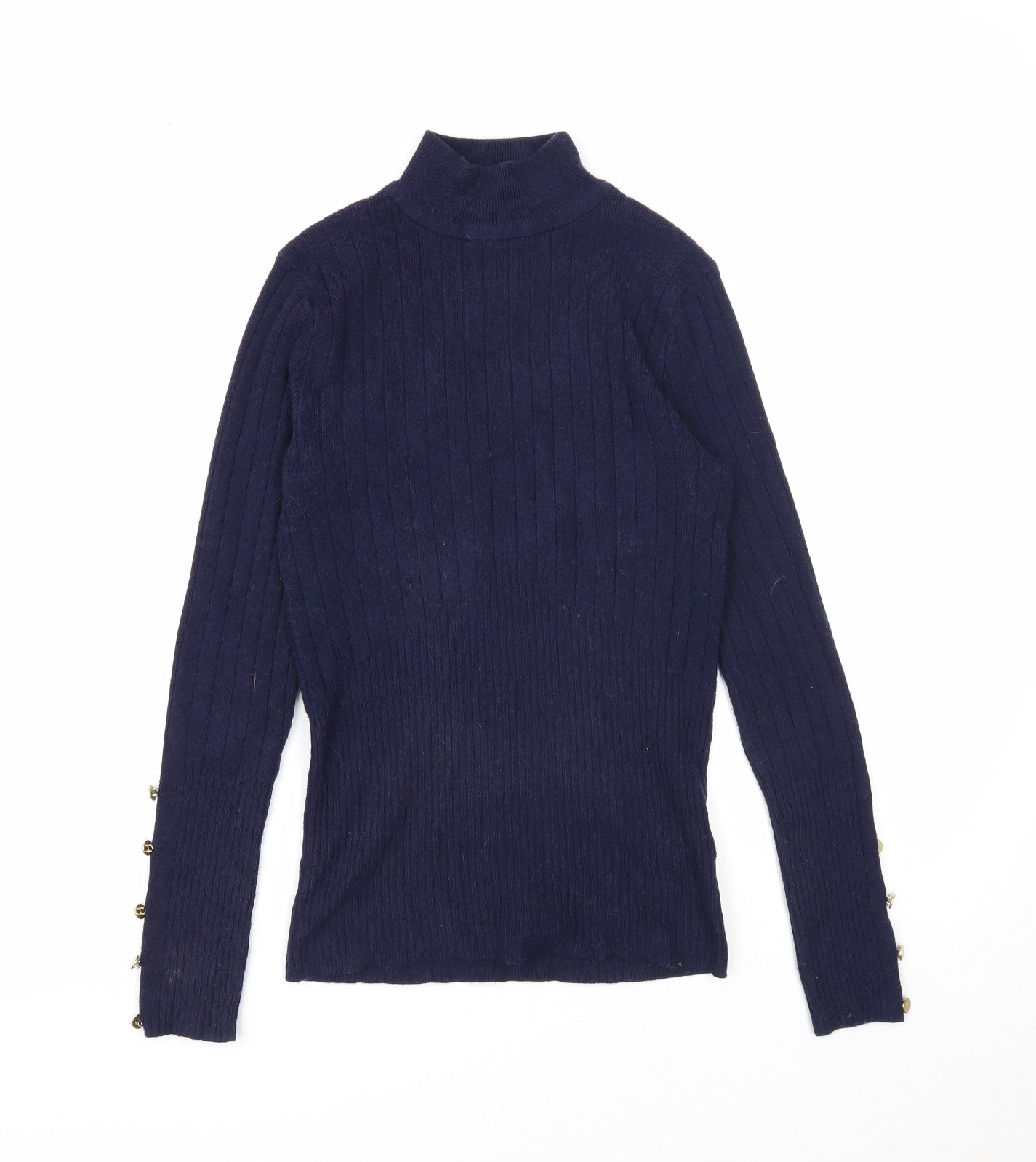 Marks and Spencer Womens Blue High Neck Viscose Pullover Jumper Size 6 - Ribbed