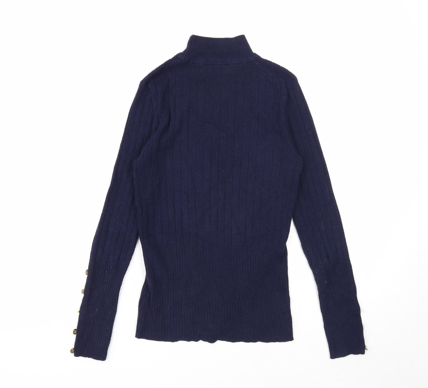 Marks and Spencer Womens Blue High Neck Viscose Pullover Jumper Size 6 - Ribbed
