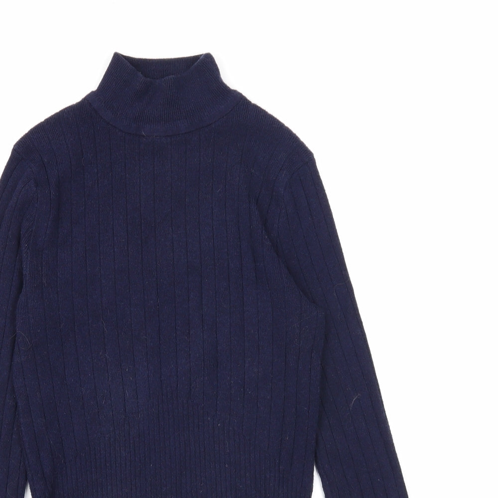 Marks and Spencer Womens Blue High Neck Viscose Pullover Jumper Size 6 - Ribbed