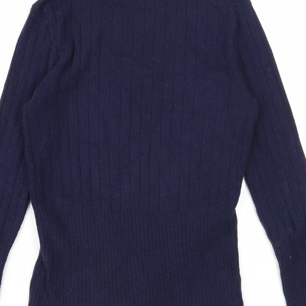 Marks and Spencer Womens Blue High Neck Viscose Pullover Jumper Size 6 - Ribbed