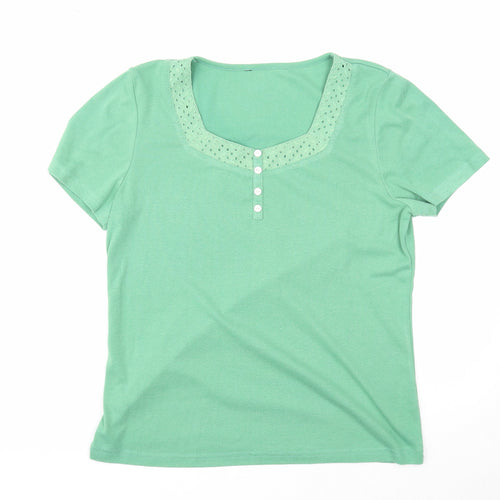 Preworn Womens Green Polyester Basic T-Shirt Size M Square Neck